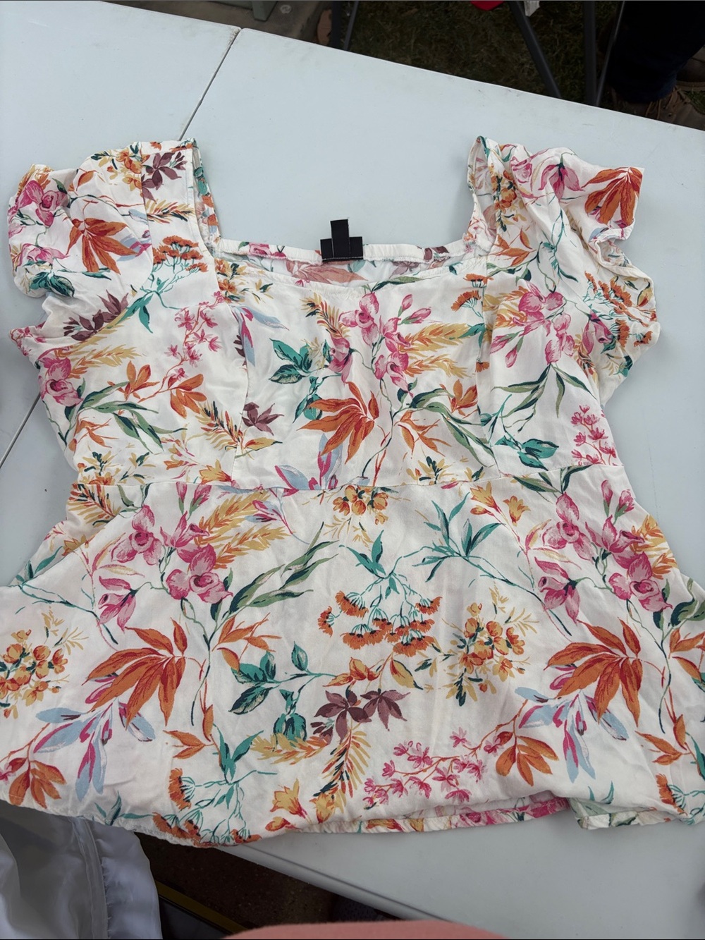Women’s Floral Square-Neck Peplum Blouse in White